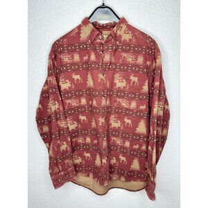 Vtg Cabelas Shirt Button Down Large Deerskin Soft Chamois Flannel  Moose Print R